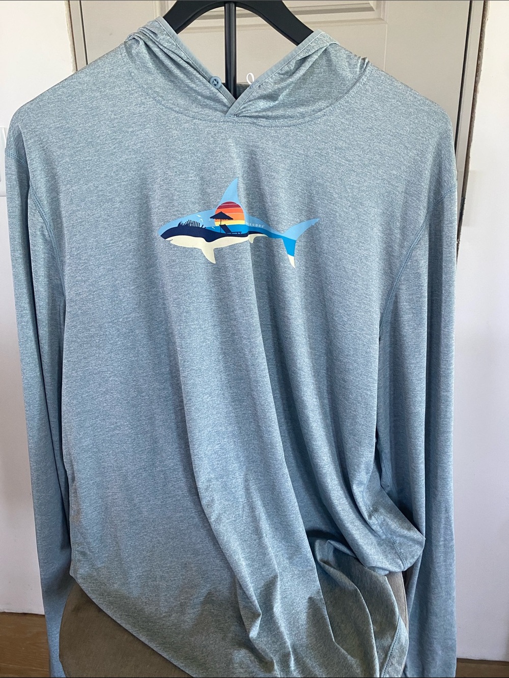 Life is good Heather Gray Hooded Long Sleeve Sunfish Graphic Top
